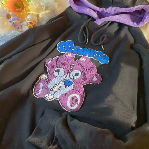 2021 New Funny Bear Cartoon Print Hoodies Punk Gothic Streetwear Fashion Teens Clothes Plus Size Casual Mujer Sweatshirt Tops