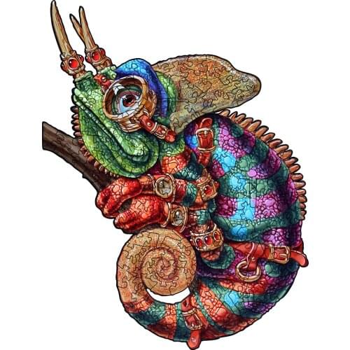 Unique Wooden Jigsaw Puzzle Chameleon Wooden Animal Puzzle For Adult Kids Educational Toys Wood DIY Crafts Gifts Puzzles Games