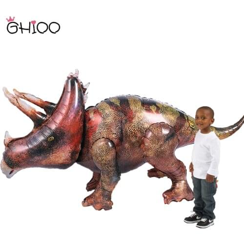 GIHOO 1.3m Giant Simulation Dinosaur Balloon 4D Assembly Standing Triceratops Foil Balloon For Boy Birthday Jungle Party Decora