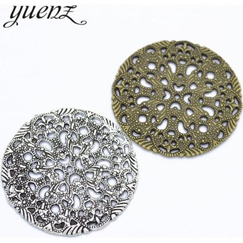 YuenZ 2 pcs Antique Silver color Round flower Charms Pendant for Necklace Charm Jewelry Making 41*41mm Q1118