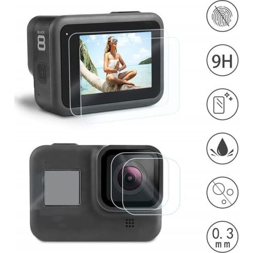 100PCS Tempered Glass for GoPro Hero 8 Camera LCD Screen Protector + Lens Cap Protective Film for Hero 8 Black Factory