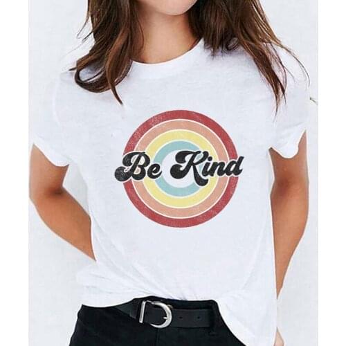 T Shirt for Women Kind Letter Cartoon Printing 90s Fashion Ladies Print Lady T-shirts Top Womens Stylish Ladies Tee T-Shirt