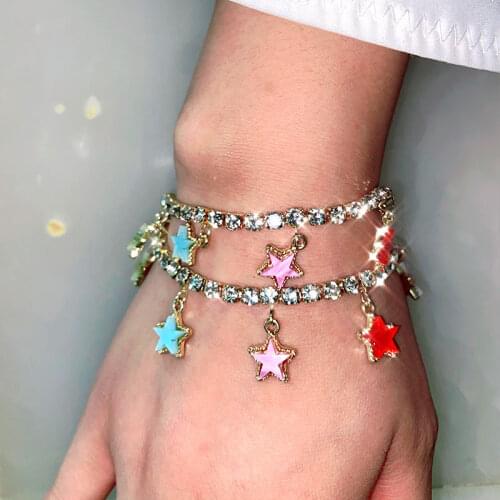 JUST FEEL Fashion Cute Multicolor Stars Bracelets For Women Shiny Crystal Chain Bracelets 2020 New Design Jewelry Party Gift