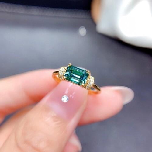 Crackling green moissanite ring for women jewelry rectangle gem new cut engagement ring 925 silver ring birthday gift