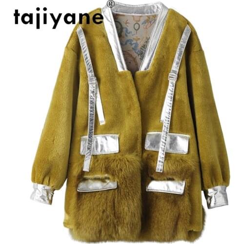 Winter Fur Real Coats Women 100% Wool Jackets Woman Genuine Fox Fur Pockets Coat Womens Clothes Mujeres Abrigos TN1436