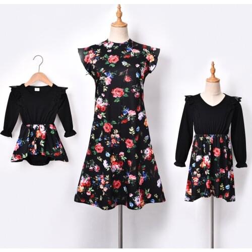 Floral Mother and Daugther Dress Printed Long Sleeve Dresses Christmas Mommy And Me Family Matching Outfits Vestidos