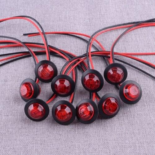 10pcs/Set 12V Red Small Round Side Marker Indicator Lights Button Lamps 3/4" 3 LED for Universal Cars Trucks Trailers Boats