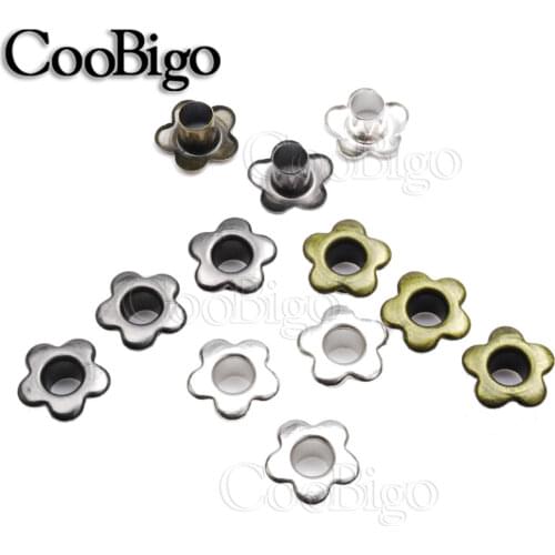 100pcs Flower Metal Eyelets Hole 5mm Leathercraft DIY Scrapbooking Shoes Boots Belt Cap Bag Tags Clothes Sewing Accessories