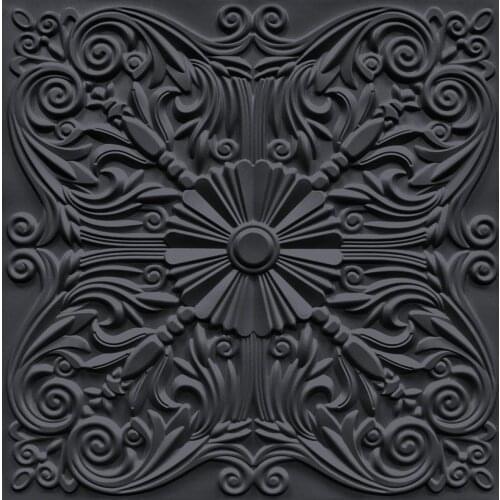 12PCS Plastic 3D Decorative Ceiling Tile Spanish Floral in Black (60x60cm)
