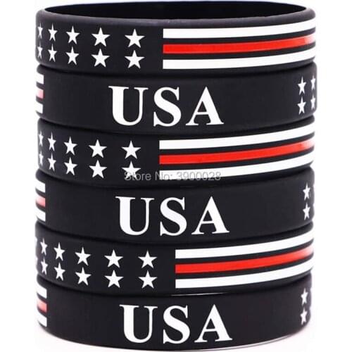 300pcs Thin Red Line American Flag Silicone Wristband Bracelet Free Shipping By DHL
