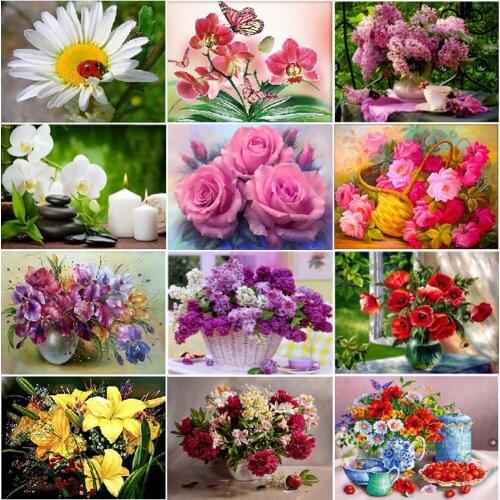 5D Diamond Painting DIY Diamond Mosaic Flower Vase Rose Peony Lily Flower Basket Home Decoration Pattern Handmade New Year Gift
