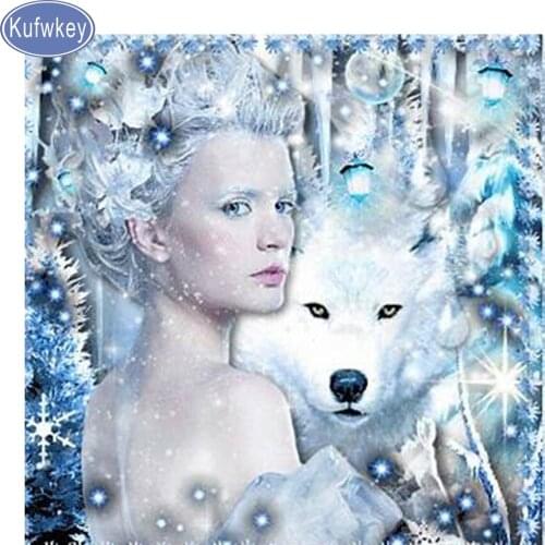 Wolf and lady Diamond Painting Cross Stitch,snow Landscape,Full,Diamond Embroidery beaded 5d Diamond Mosaic pattern art home art