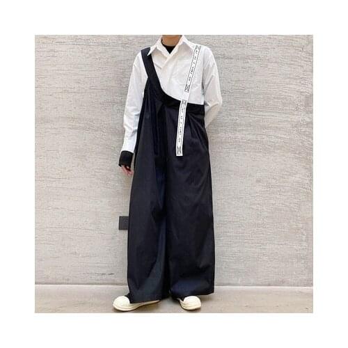 Oversized Spring Ascetic slacks with loose, wide legs, asymmetrical design overalls, hip men, dark, niche slacks