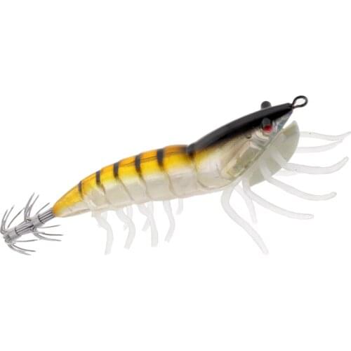 Bionics Squid Jigs Hook Plastic Wood Shrimp Prawn Bait With Lifelike 3D Eyes