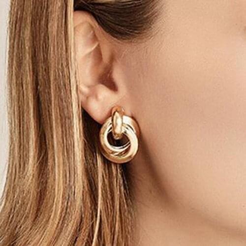 Big Gold Color Stud Earrings Metal Alloy Double Round Earrings For Women Silver Color Earing Earings Jewelry Earing Wholesale