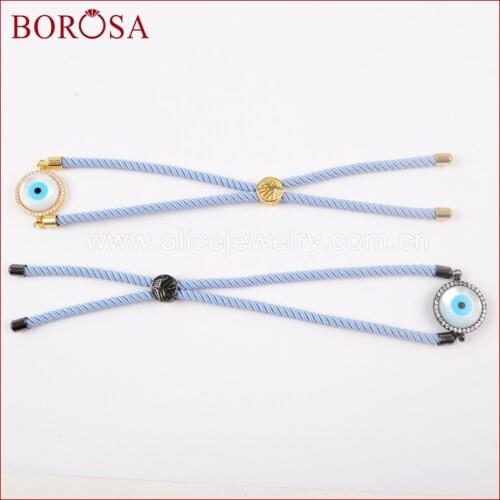 BOROSA CZ Micro Pave Round Resin Evil Eye Druzy Connector Bracelet,Wholesale 10'' Adjustable Rope Bracelet for Women WX588