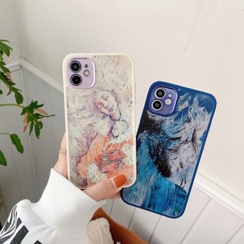 Fashion Art Retro Abstract Portrait oil painting Phone Case For iphone 12 11 Pro Max Mini XS MAX X XR SE2020 7 8 Plus Soft Cover