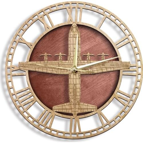 C-130J Super Hercules Wooden Wall Clock Laser Engraved Artwork Military Transport Aircraft Wood Clock Watch Aviation Home Decor