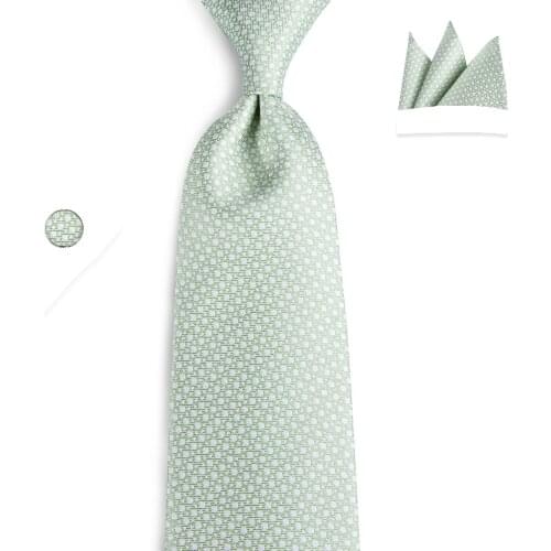DiBanGu Green Polyester Necktie Handkerchief Cufflinks Sets For Men Mens Wedding Jacquard Tie Hanky Cuff Links Set SJT-7153