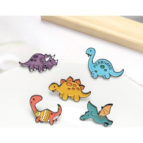 Cartoon Dinosaur Zoo Enamel Brooch Fashion Animal Blue/Purple/Yellow/Orange Flying Dragon Badge Costume Decoration Gifts
