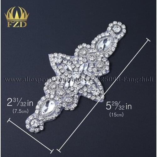 FZD 1 Piece Rhinestone Appliques With Crystal Sew On Iron On Pompon Bridal Crystal Decoration Iron Sash Belts Glass Beaded