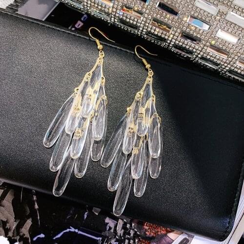 Hyperbole Acrylic Crystal Hoop Earrings Water Drop Earrings for Women Shiny Clear Rhinestone Female Dangler Fashion Jewelry 2020