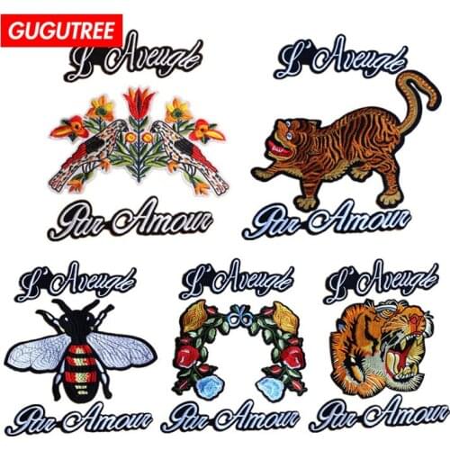 GUGUTREE embroidery big tiger patches bee letter flower badge patches Applique Patch for Coat,T-Shirt,hat,bags,Sweater,backpack