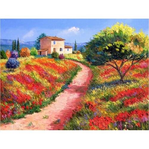 Scenery diamond art oil painting autumn landscape mosaic embroidery dog picture puzzle rhinestones sticker decor beadwork craft