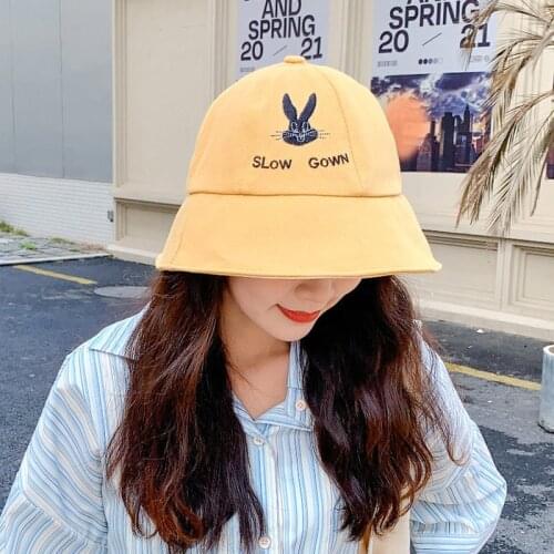 Embroidery Rabbit Pattern Bucket Hat Caps Hip Hop Men Women Summer Panama Cap Beach Sun Fishing Cap Lover Gift