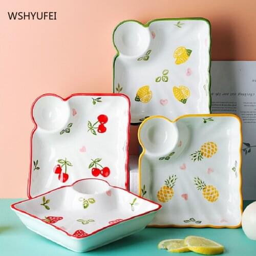 Japanese Style Cute Fruit Pattern Ceramic Plate Home Kitchen Restaurant Utensils Snack Snacks Fruit Dumpling Dish with Dip Dish