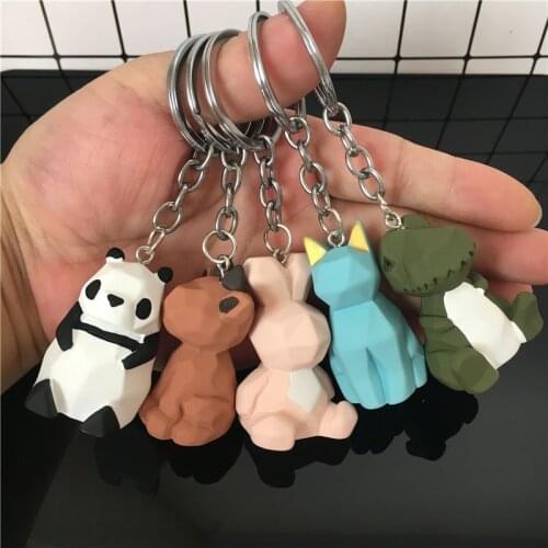Colorful Polygonal Geometric Section Animal Keychain For Women Cartoon Panda Dinosaur Keyring Car Charm Pendant Gifts A779