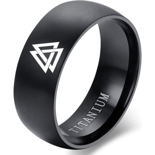MOREDEAR 8mm Black Titanium Viking Triangle Ring For Men and Women Ancient Viking Rings