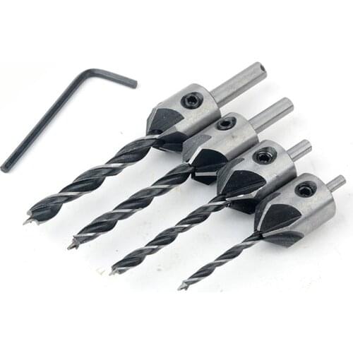 4/5pcs Wood Countersink Drill Set HCS 5 Flute Drill Bit Carpentry Reamer Woodworking Chamfer End Milling Wood Tool 3mm-6mm