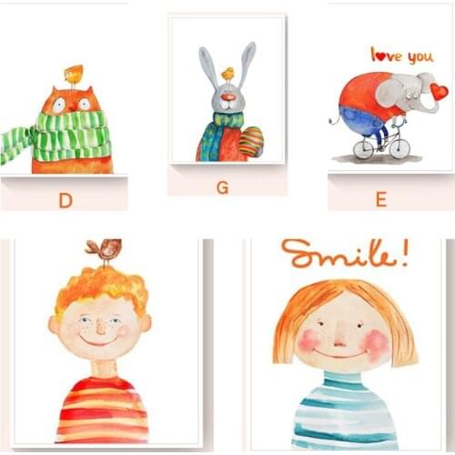 Wall Art Canvas Painting Cartoon Boy and Girl Decorative Living Room Animal Modern Childrens Room Hanging for Home Decoration