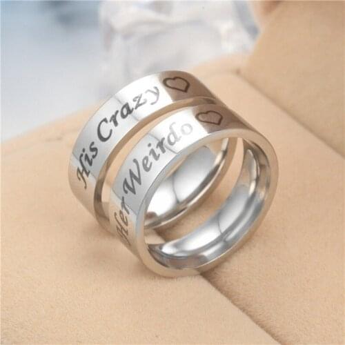 New Fashion "His Crazy/Her Weird Queen" Fashion Couple Stainless Steel Ring wedding couple rings wedding rings