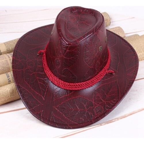 WZCX Leather Unisex Fashion New Cowboy Hat Spring Autumn Casual Wide Brim Outdoor Printing Jazz Hat Top Cap