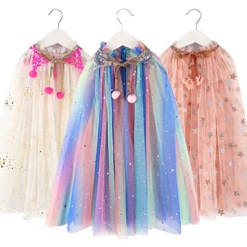 Christmas Halloween Girls Cloak Outerwear One Size Sequins Shawl Kids Coat for Birthday Party Beach Rainbow Princess Costume