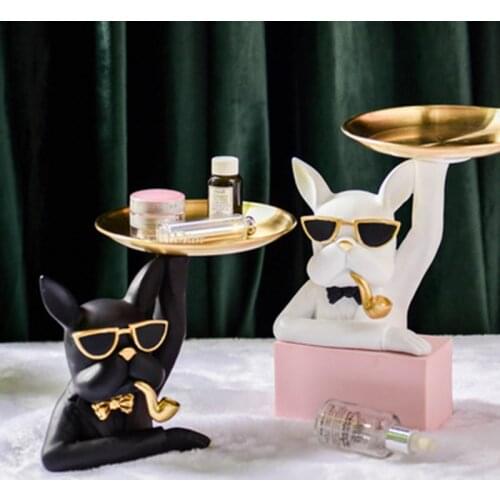 Key Holding Tray Bulldog Shape Delicate Funny Design Multi-purpose Resin Durable Animal Snack Fruit Tray Home Decoration