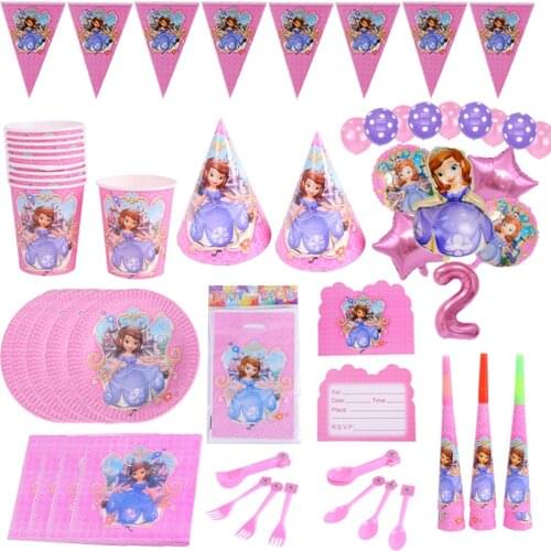 Disney Sofia Princess Theme Disposable Paper Cup Plate Napkins Banner Tablecloth Baby Shower Birthday Party Decoration Supplies