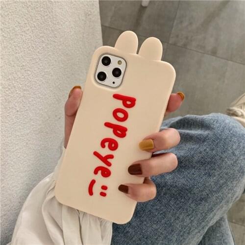 QIXTWO Cute Rabbit Ears Alphabet Smiley Solid Color Phone Case For iPhone 12 Mini 11 Pro Max X Xs XR 7 8 Plus SE2 Silicone Cover