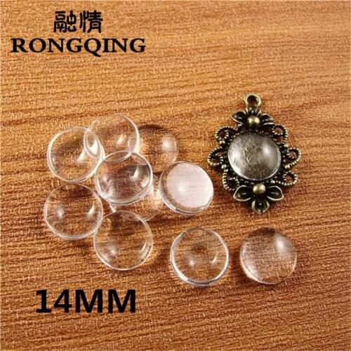RONGQING 14MM 100pcs/lot Round Cabochon DIY Hand made Transparent Clear Glass Supplies Jewelry Accessories