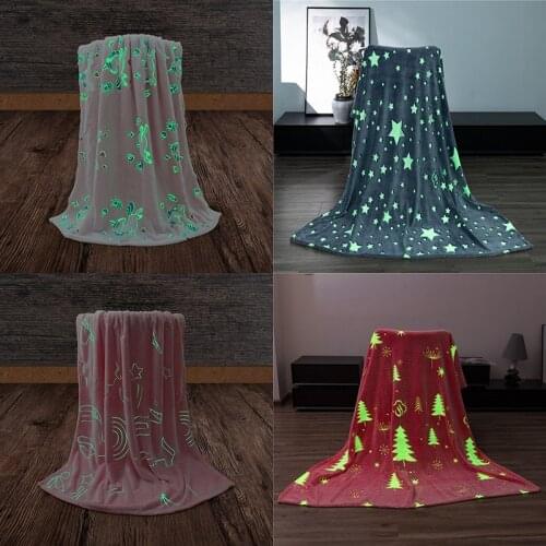 Christmas Luminous Warm Flannel Blankets Night Fluorescent Sofa Winter Throw Bedspread Childrens Siesta Leisure Coverings