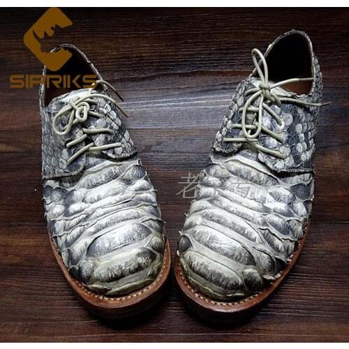 SIPRIKS Mens Goodyear Welted Shoes Italian Man Python Skin Dress Shoes Hipster Snakeskin Gents Suit Shoes Male Animal Skin Boots