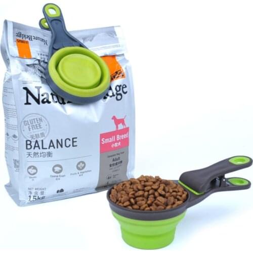 Folding Silicone Pet Bowl Multifunctional Food Spoon Can Hold Grain Bag Water Bowl Measuring Cup Dog Food Cat Food Spoon 237ml