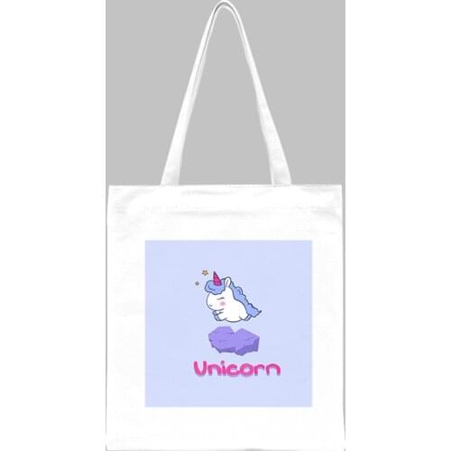 2021 Elegant Students Book Bag Kawaii Lovely Unicorn Cartoon Fashion Canvas Handbag Economic Washable Foldable Reusable Valise
