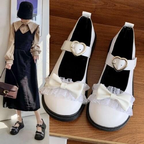 Gothic Lolita Shoes Platform Low Heels Women Sweet Lace Shoes School Uniform Shoes Kawaii Womens Cute Butterfly Shoes Female