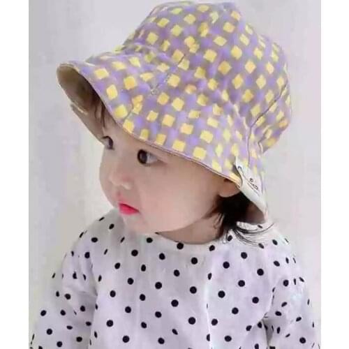 Spring Summer Baby Fisherman Hat Boys Girls Plaid Sun Cap Outdoor Sunshade Basin Hats Infant Toddler Kids Beach Bucket Caps