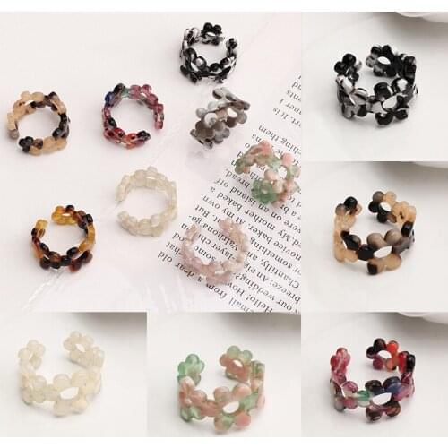Vintage Adjustable Acetic Acid Flower Rings for Women Lady Personality Leopard Acrylic Opening Ring Finger Jewelry Gift