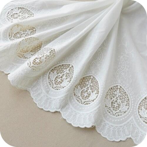 High Quality White Embroidered Cotton Lace Fabric Two side Embroidery Lace Cloth for Patchwork Sewing Dress Skirt Dolls Cloth