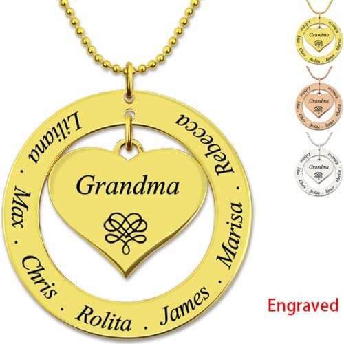 Personalized Engraved Name Necklace For Mom Mother Day Gift Round Heart Pendant Jewelry S925 Silver Custom Letters
